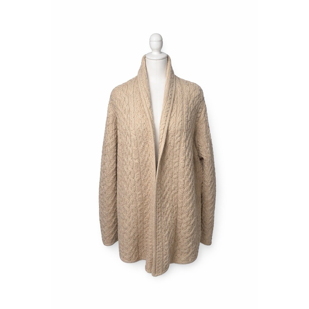 Aran Crafts‎ Ireland 100% Merino Wool Cable Knit Cardigan Sweater XL Beige